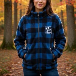 Vintage Adidas Checkered Plaid Jacket Coat Apres Ski  XS